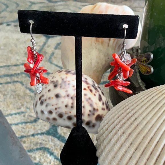 Red Coral Dangle Earrings - Picture 1 of 5